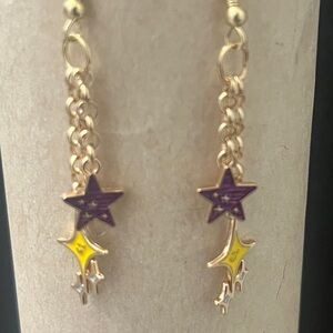 Gold Chain Drop Earrings with Purple and Yellow Star Charms